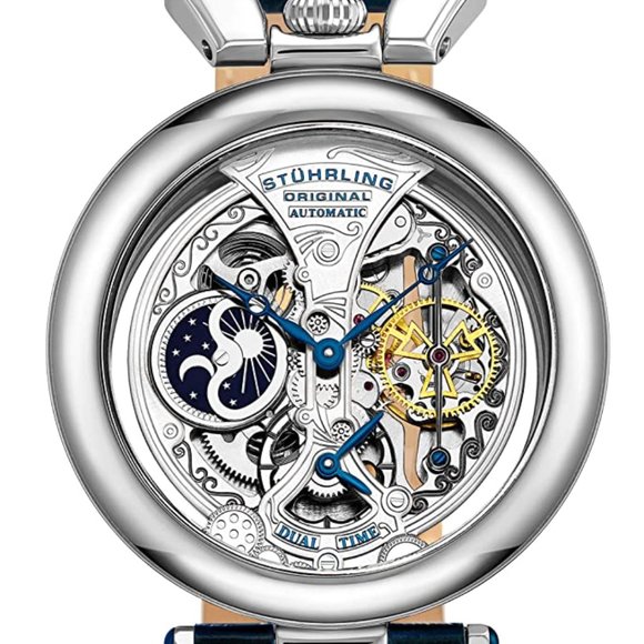 Stuhrling 127A Special Reserve Emperor Grandeur Skeleton Auto Dual Time Men *New - Picture 7 of 9